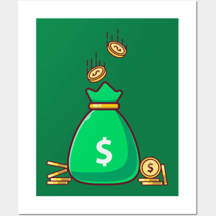Bag of Dollar Coins with Falling Coins Posters and Art
